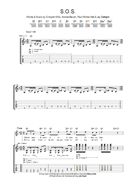 Kula Shaker S.O.S. sheet music notes and chords arranged for Guitar Tab
