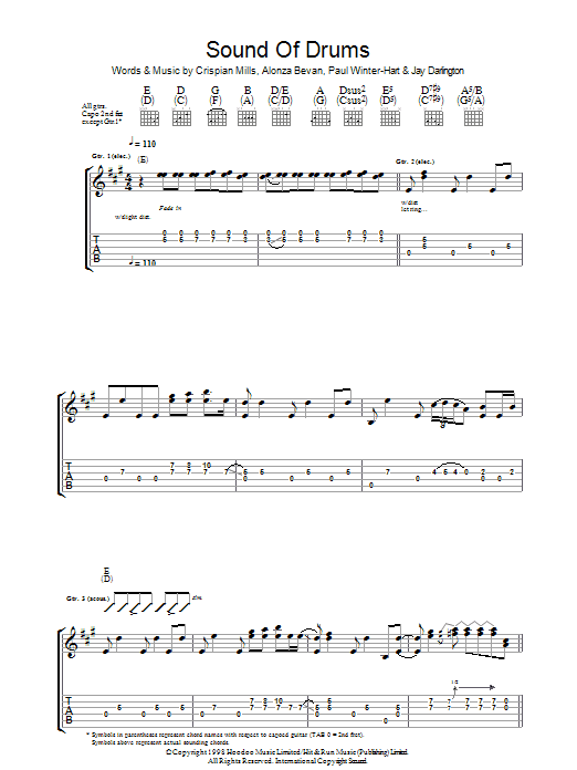 Kula Shaker Sound Of Drums sheet music notes and chords arranged for Guitar Chords/Lyrics