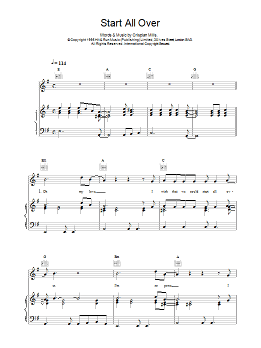 Kula Shaker Start All Over sheet music notes and chords arranged for Piano, Vocal & Guitar Chords