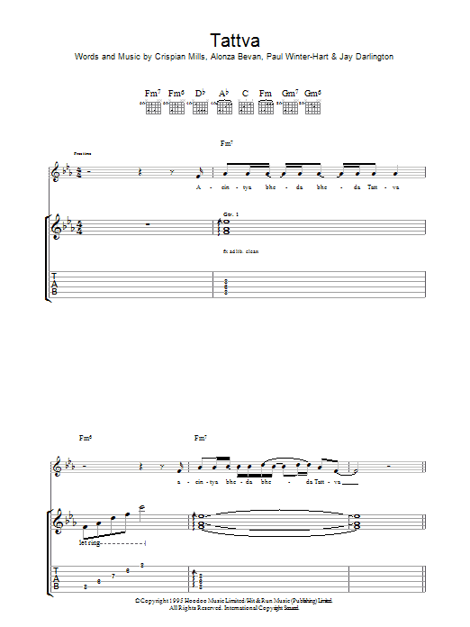 Kula Shaker Tattva sheet music notes and chords arranged for Guitar Chords/Lyrics