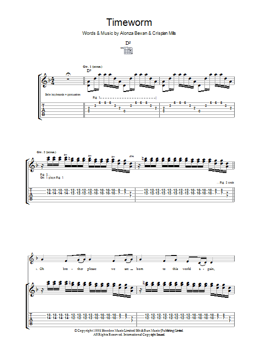 Kula Shaker Timeworm sheet music notes and chords arranged for Guitar Tab