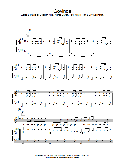 Kula Shaker Govinda sheet music notes and chords. Download Printable PDF.