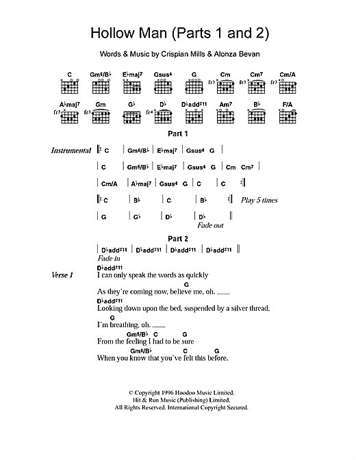 Kula Shaker Hollow Man (Parts 1 and 2) sheet music notes and chords arranged for Guitar Chords/Lyrics
