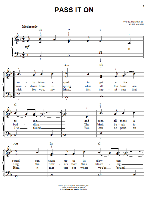 Kurt Kaiser Pass It On sheet music notes and chords arranged for Piano, Vocal & Guitar Chords (Right-Hand Melody)