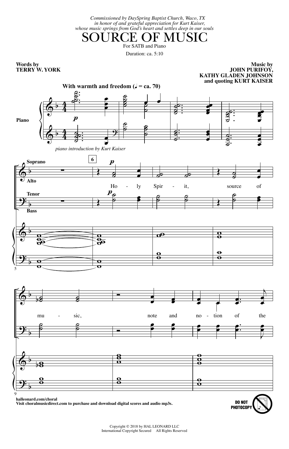 Kurt Kaiser Source Of Music sheet music notes and chords arranged for SATB Choir