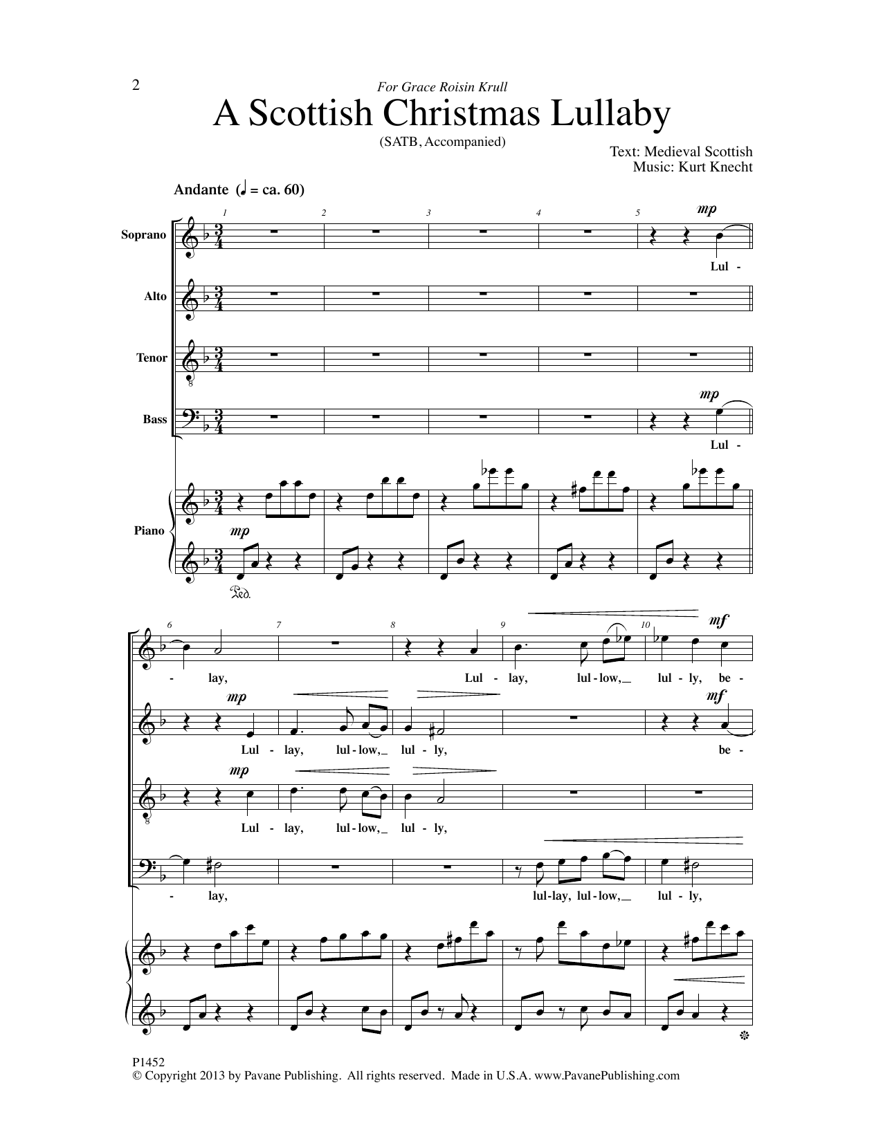 Kurt Knecht A Scottish Christmas Lullaby sheet music notes and chords arranged for SATB Choir