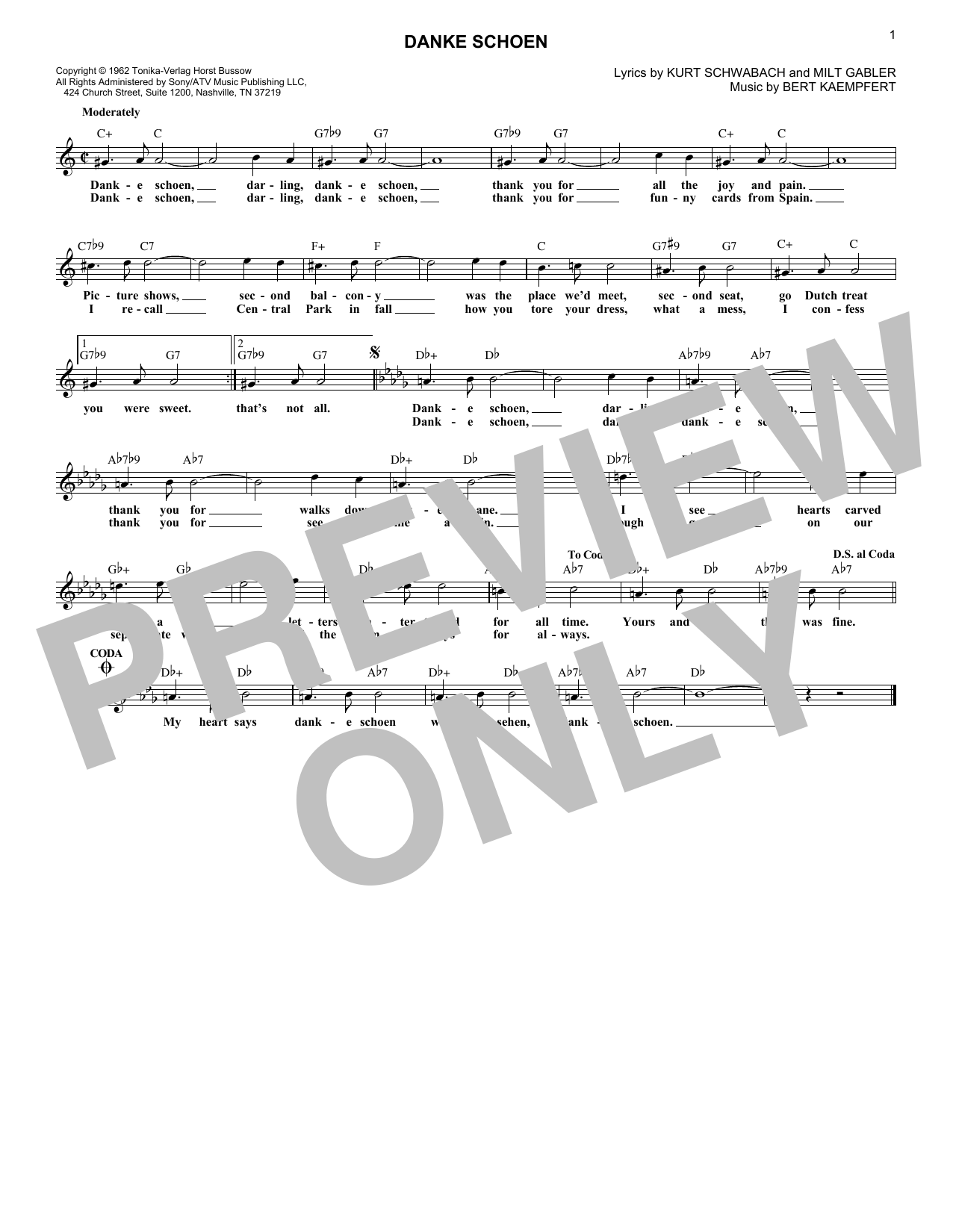Kurt Schwabach Danke Schoen sheet music notes and chords arranged for Lead Sheet / Fake Book