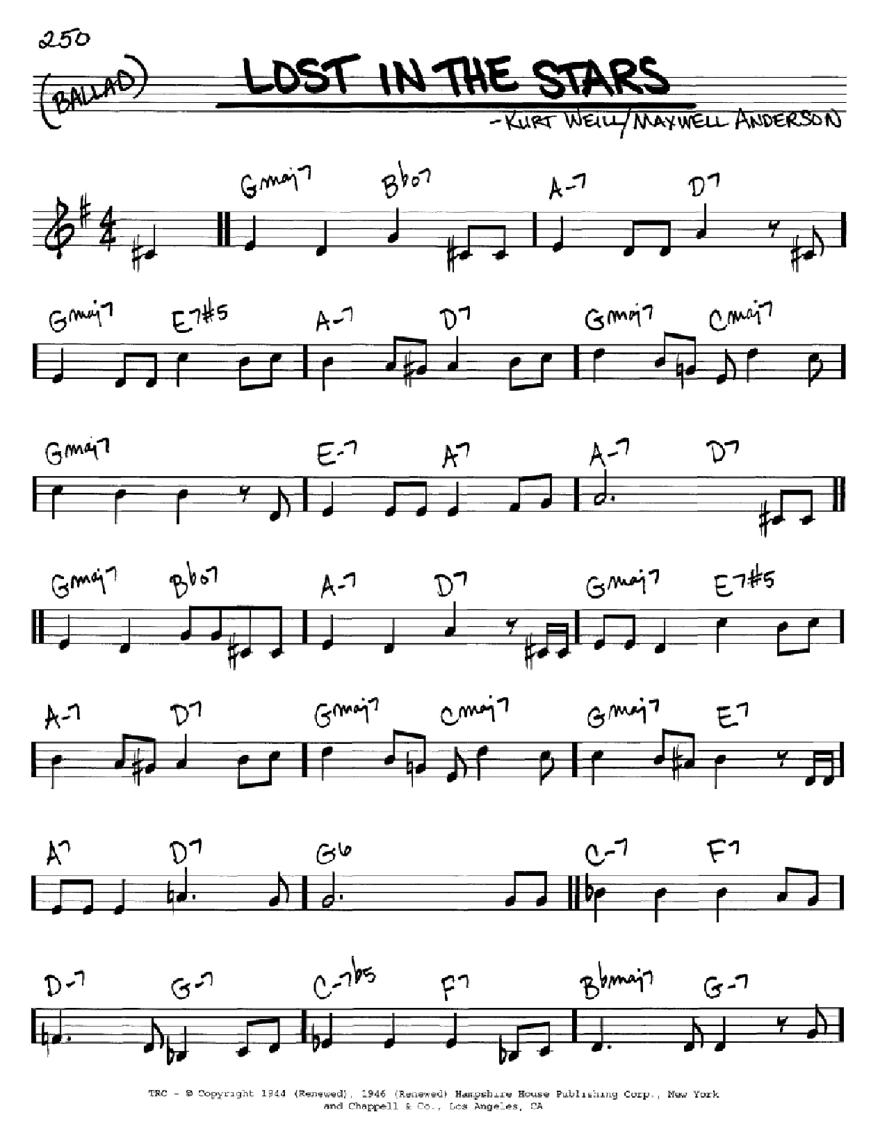 Kurt Weill Lost In The Stars sheet music notes and chords arranged for Ukulele