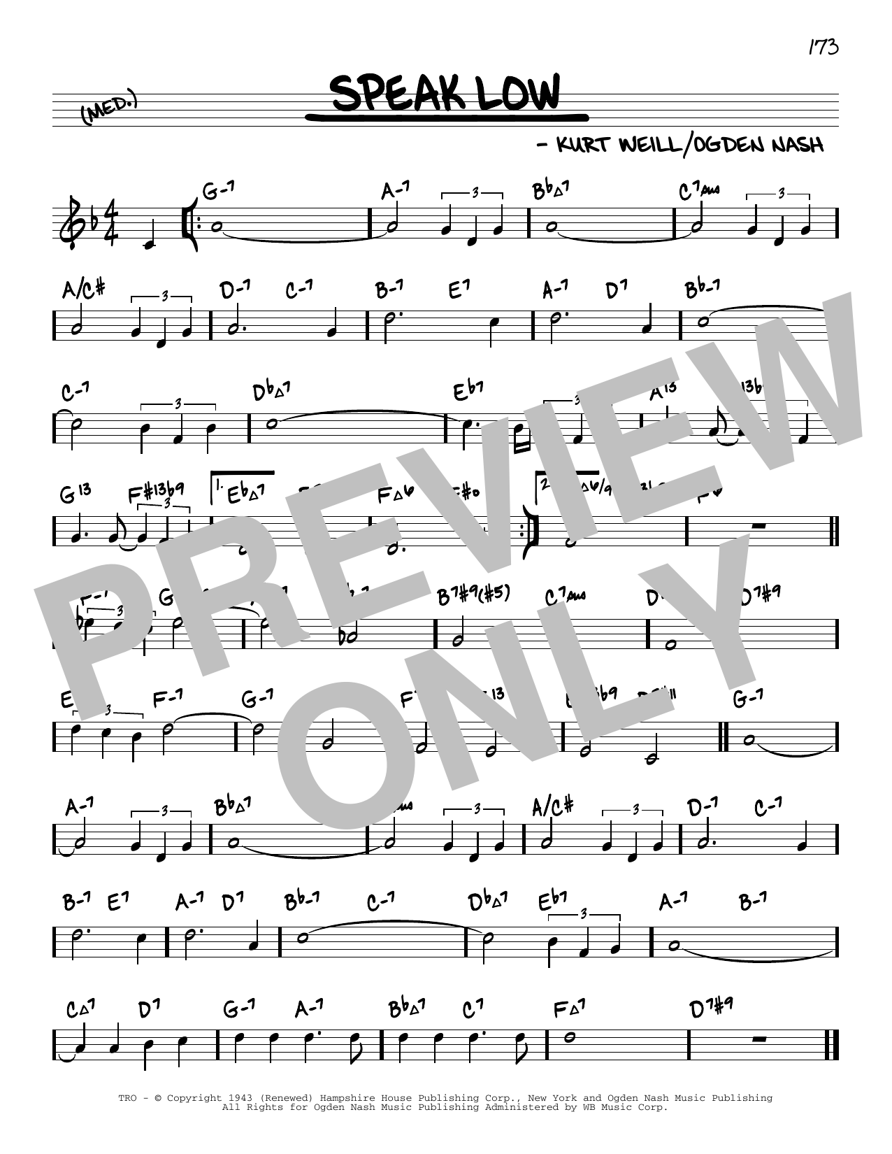 Kurt Weill Speak Low (arr. David Hazeltine) sheet music notes and chords arranged for Real Book – Enhanced Chords