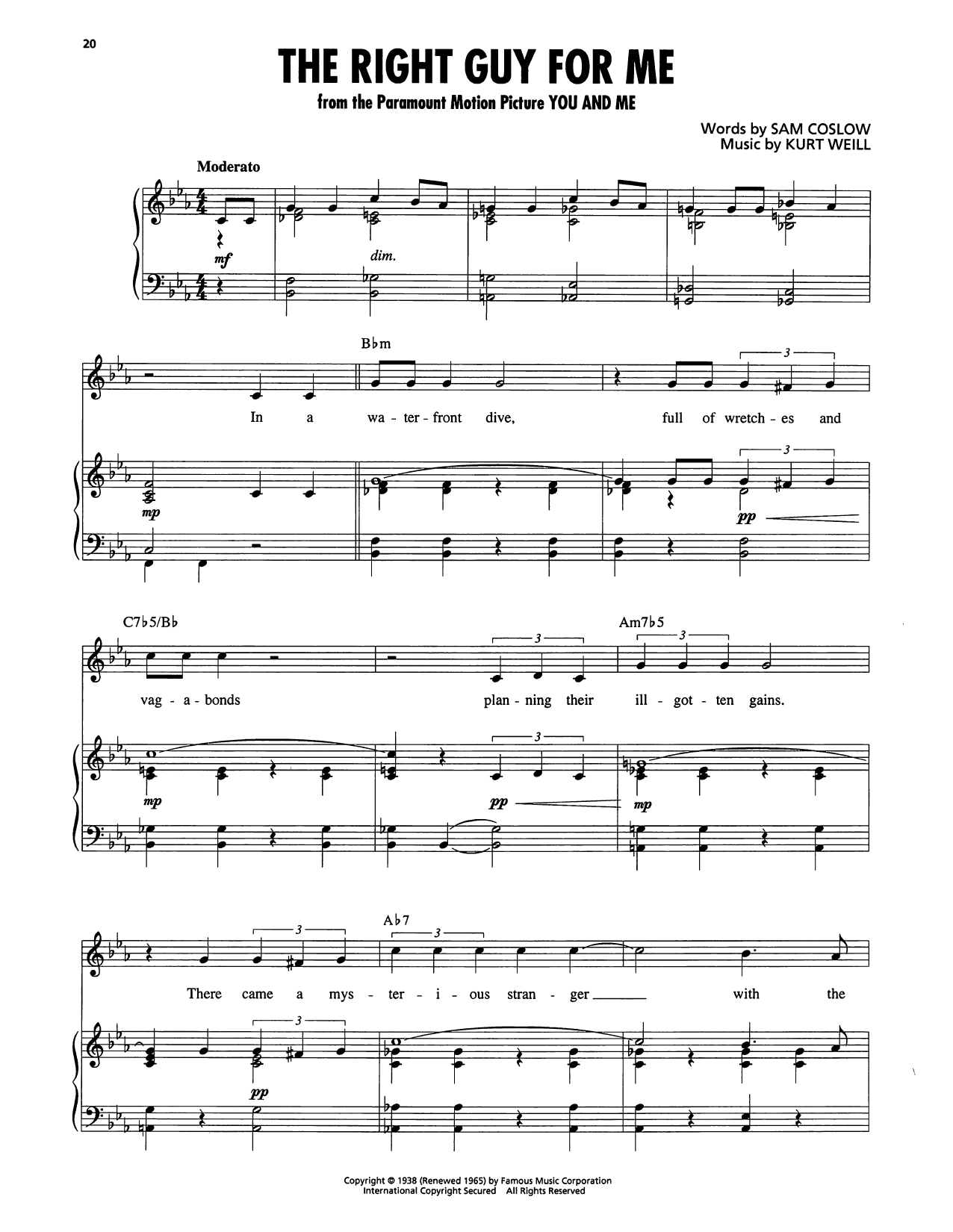 Kurt Weill The Right Guy For Me (from You And Me) sheet music notes and chords arranged for Piano, Vocal & Guitar Chords (Right-Hand Melody)