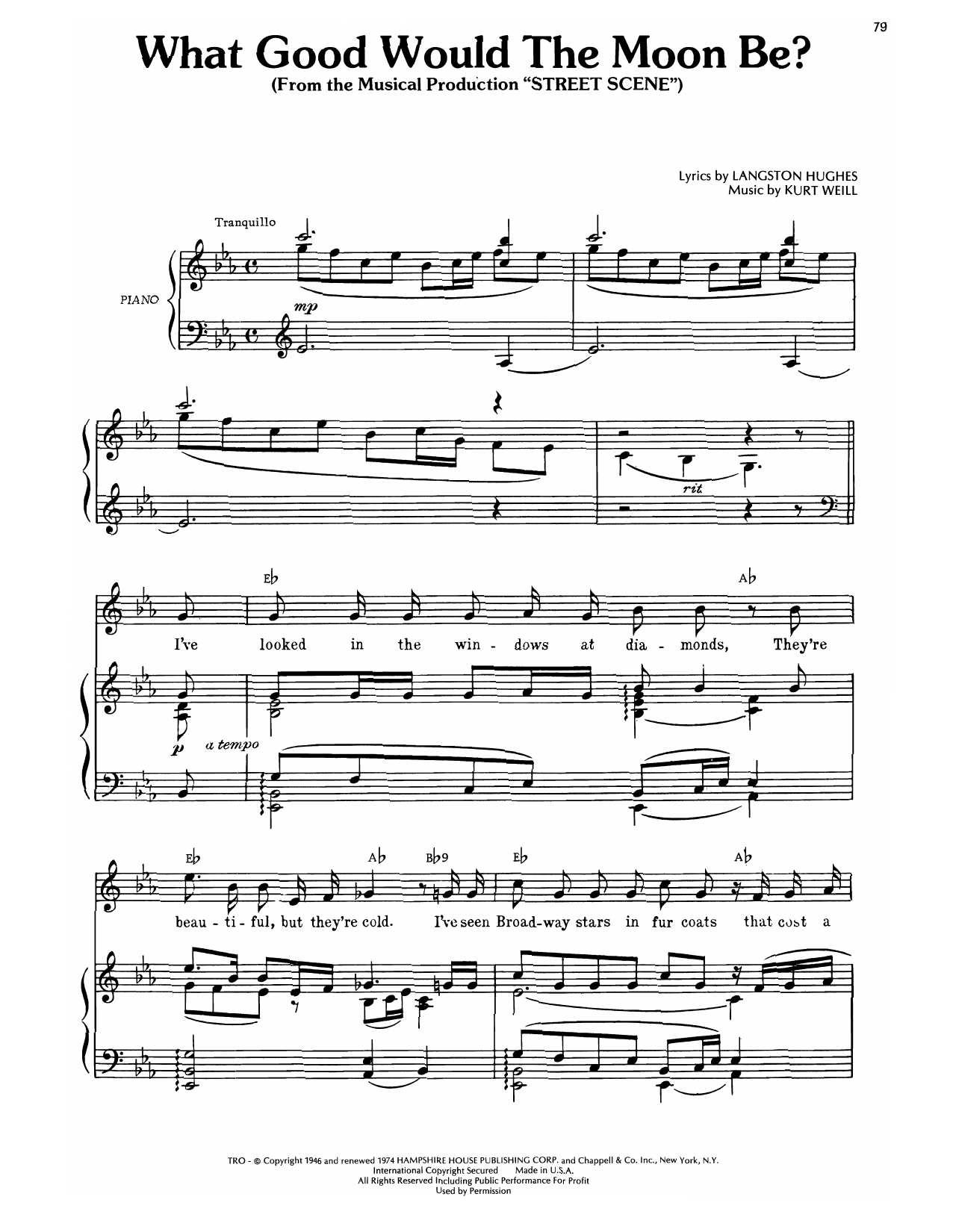 Kurt Weill What Good Would The Moon Be? (from Street Scene) sheet music notes and chords arranged for Piano, Vocal & Guitar Chords (Right-Hand Melody)