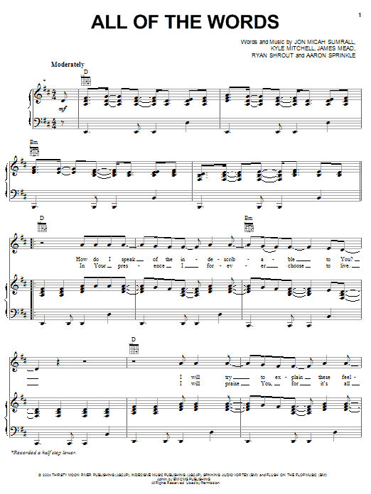 Kutless All Of The Words sheet music notes and chords arranged for Piano, Vocal & Guitar Chords (Right-Hand Melody)