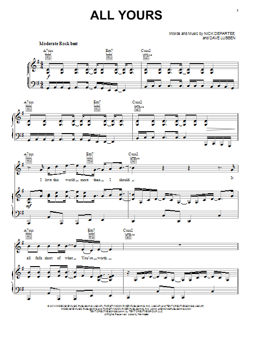 Kutless All Yours sheet music notes and chords arranged for Piano, Vocal & Guitar Chords (Right-Hand Melody)