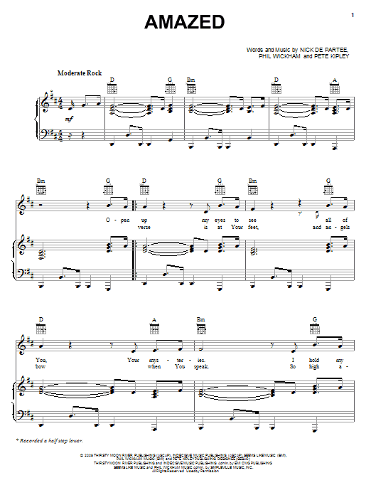Kutless Amazed sheet music notes and chords arranged for Piano, Vocal & Guitar Chords (Right-Hand Melody)