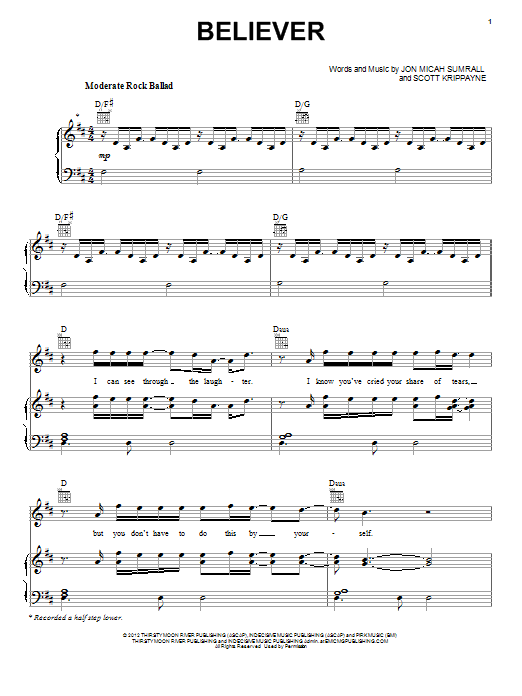 Kutless Believer sheet music notes and chords arranged for Piano, Vocal & Guitar Chords (Right-Hand Melody)