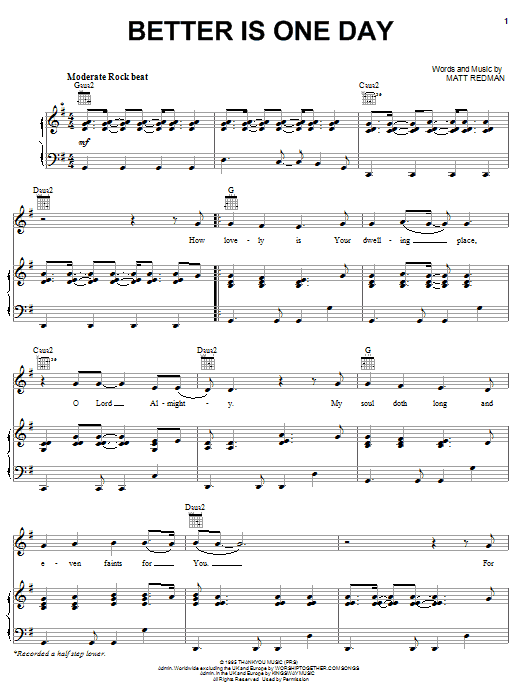 Kutless Better Is One Day sheet music notes and chords arranged for Piano, Vocal & Guitar Chords (Right-Hand Melody)
