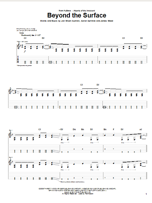 Kutless Beyond The Surface sheet music notes and chords arranged for Guitar Tab