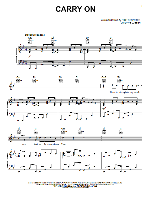 Kutless Carry On sheet music notes and chords arranged for Piano, Vocal & Guitar Chords (Right-Hand Melody)