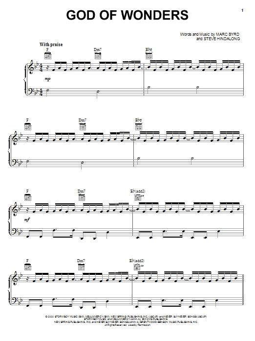 Kutless God Of Wonders sheet music notes and chords arranged for Piano, Vocal & Guitar Chords (Right-Hand Melody)