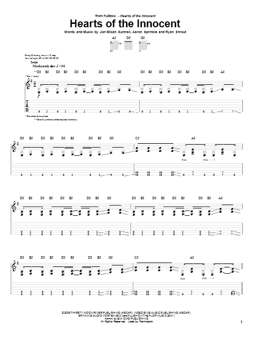 Kutless Hearts Of The Innocent sheet music notes and chords arranged for Guitar Tab