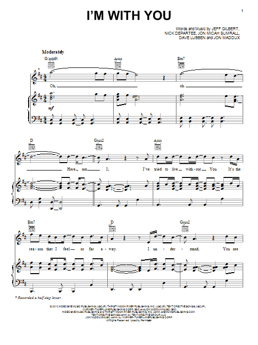 Kutless I'm With You sheet music notes and chords arranged for Piano, Vocal & Guitar Chords (Right-Hand Melody)