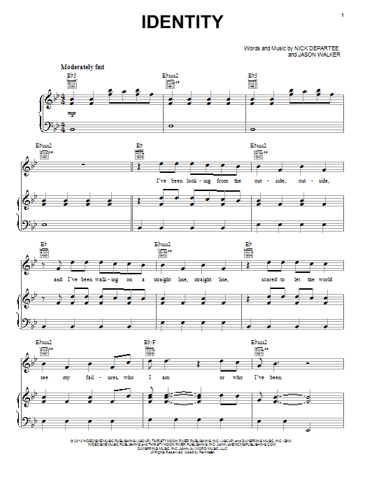 Kutless Identity sheet music notes and chords arranged for Piano, Vocal & Guitar Chords (Right-Hand Melody)