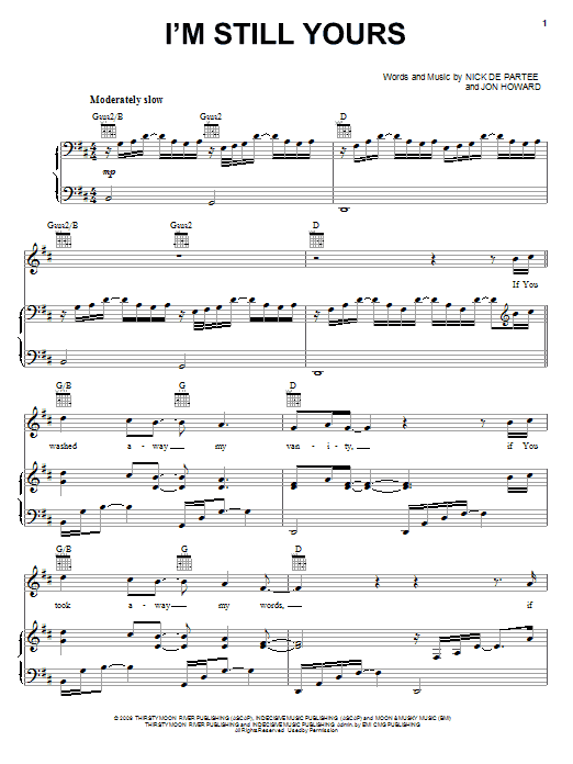 Kutless I'm Still Yours sheet music notes and chords arranged for Piano, Vocal & Guitar Chords (Right-Hand Melody)