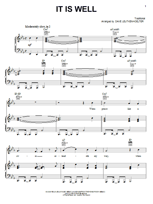 Kutless It Is Well sheet music notes and chords arranged for Piano, Vocal & Guitar Chords (Right-Hand Melody)