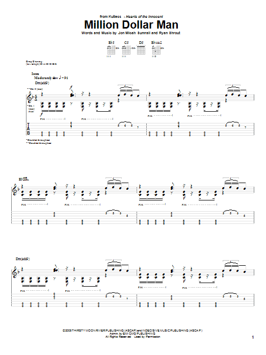 Kutless Million Dollar Man sheet music notes and chords arranged for Guitar Tab
