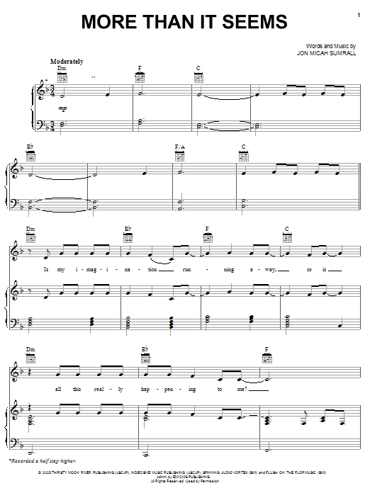 Kutless More Than It Seems sheet music notes and chords arranged for Piano, Vocal & Guitar Chords (Right-Hand Melody)