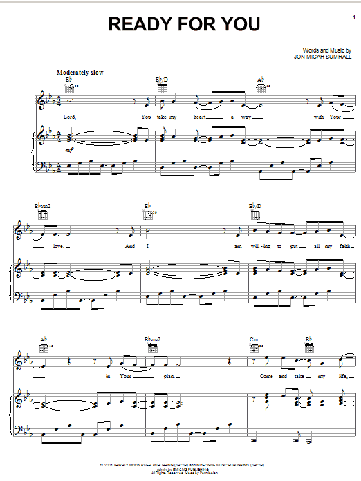 Kutless Ready For You sheet music notes and chords arranged for Piano, Vocal & Guitar Chords (Right-Hand Melody)