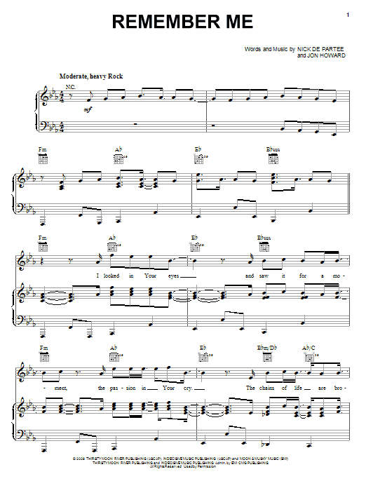 Kutless Remember Me sheet music notes and chords arranged for Piano, Vocal & Guitar Chords (Right-Hand Melody)
