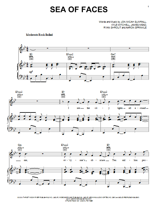 Kutless Sea Of Faces sheet music notes and chords arranged for Lead Sheet / Fake Book