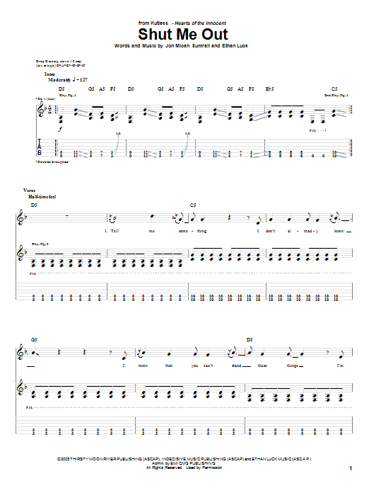 Kutless Shut Me Out sheet music notes and chords arranged for Easy Guitar Tab