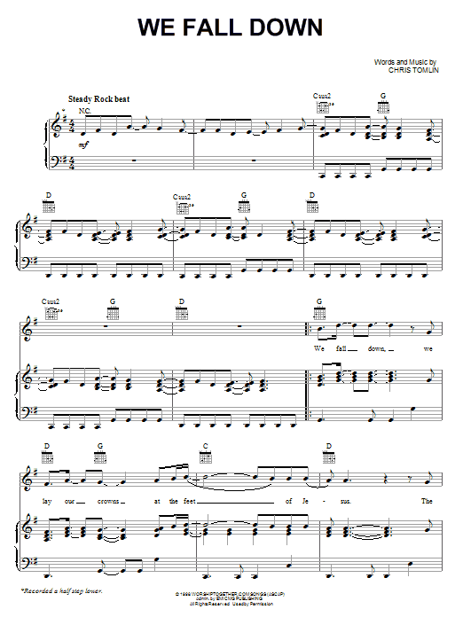 Kutless We Fall Down sheet music notes and chords arranged for Piano, Vocal & Guitar Chords (Right-Hand Melody)