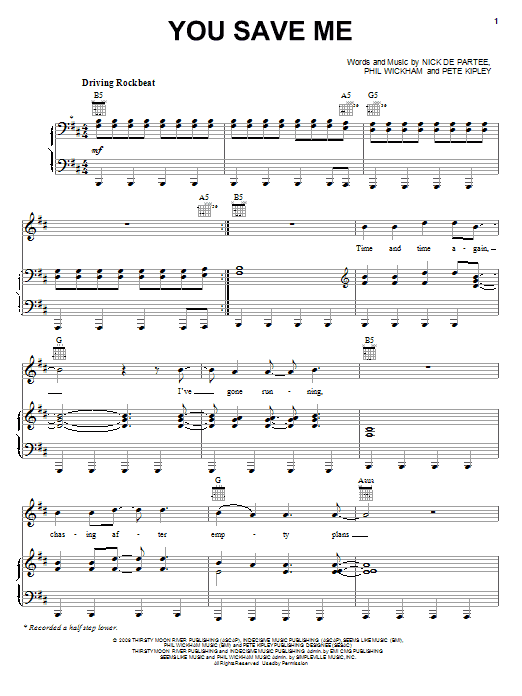 Kutless You Save Me sheet music notes and chords arranged for Piano, Vocal & Guitar Chords (Right-Hand Melody)