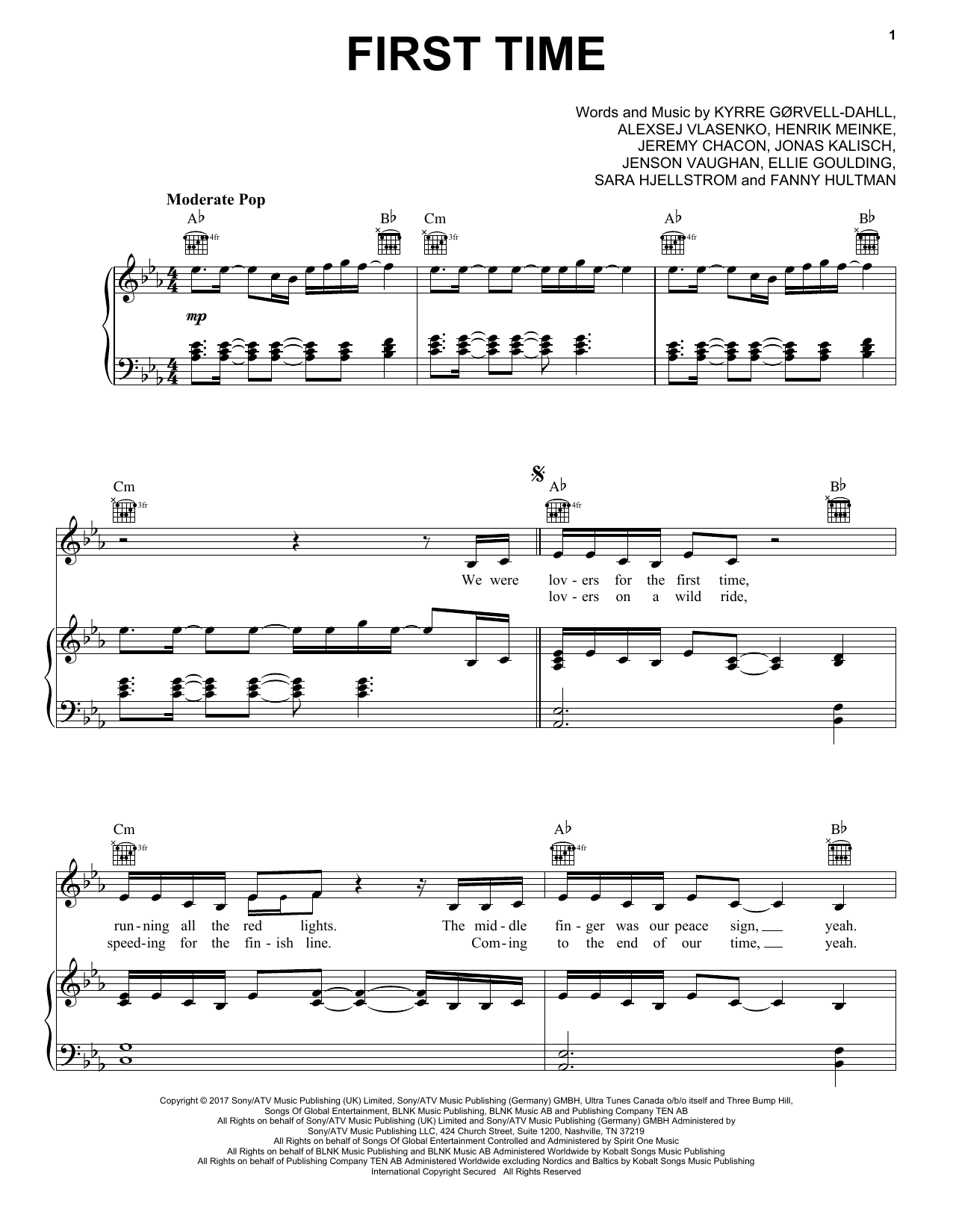 Kygo & Ellie Goulding First Time sheet music notes and chords arranged for Piano, Vocal & Guitar Chords (Right-Hand Melody)