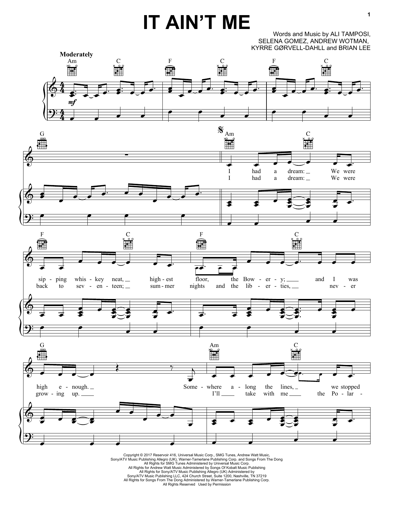 Kygo and Selena Gomez It Ain't Me sheet music notes and chords arranged for Easy Piano