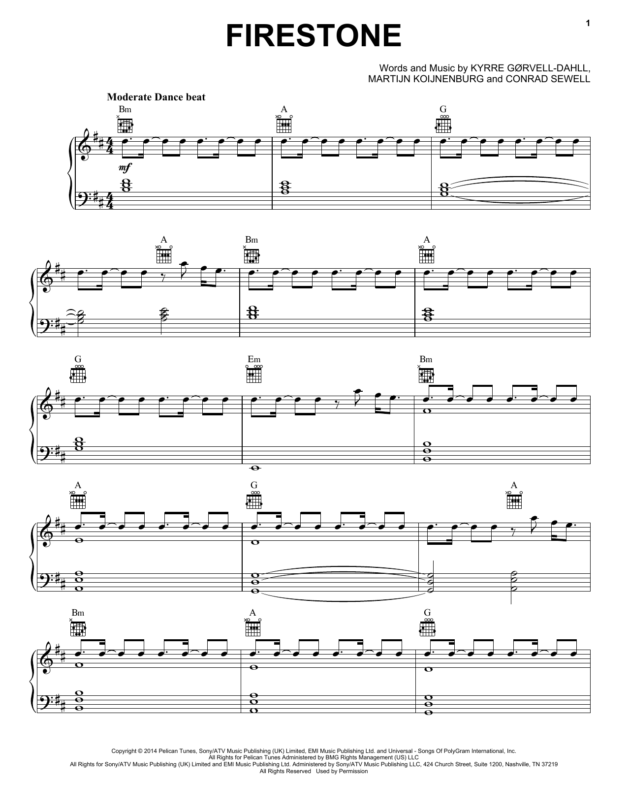 Kygo Firestone feat. Conrad Sewell sheet music notes and chords arranged for Piano, Vocal & Guitar Chords (Right-Hand Melody)