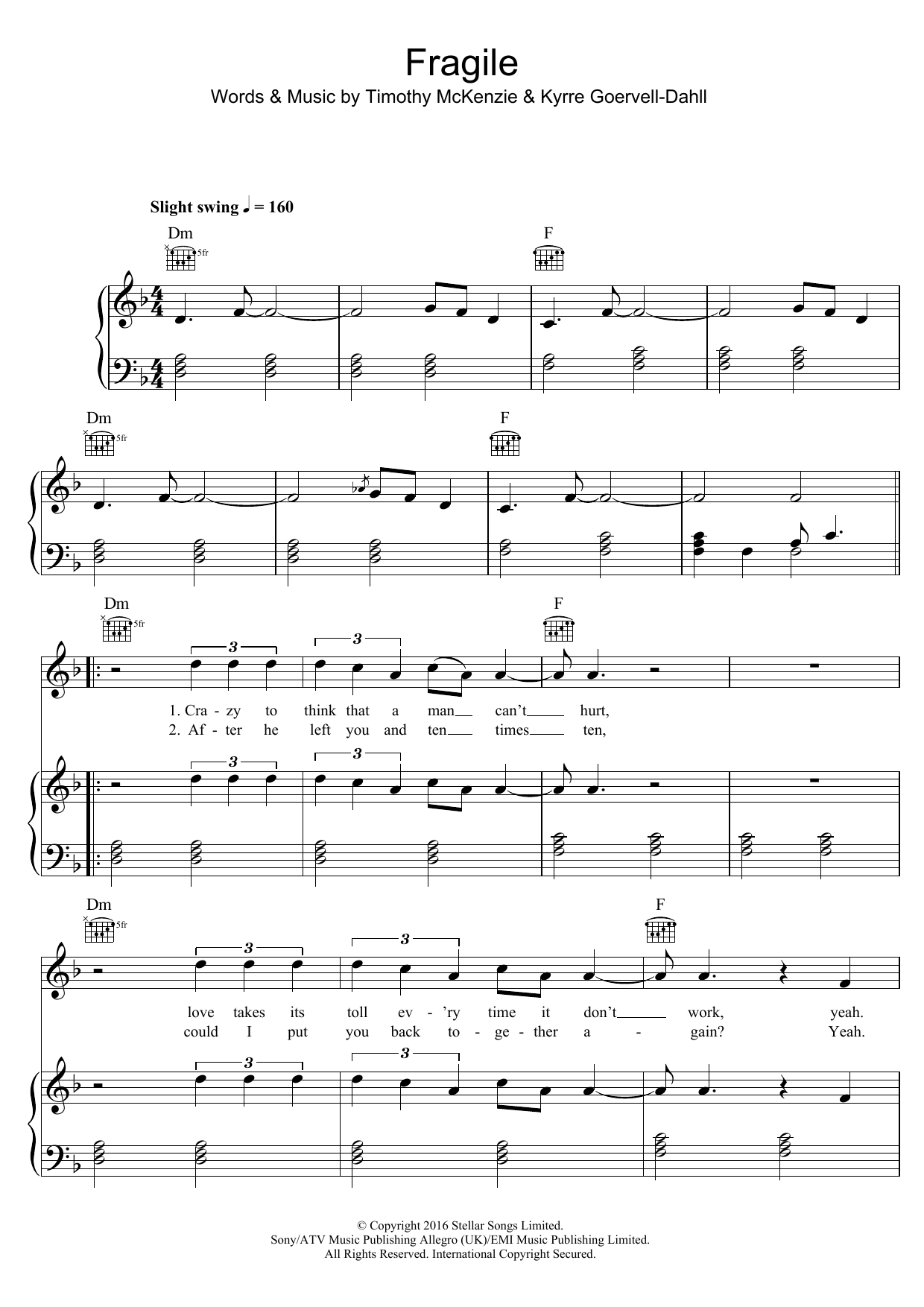 Kygo Fragile (featuring Labrinth) sheet music notes and chords arranged for Piano, Vocal & Guitar Chords