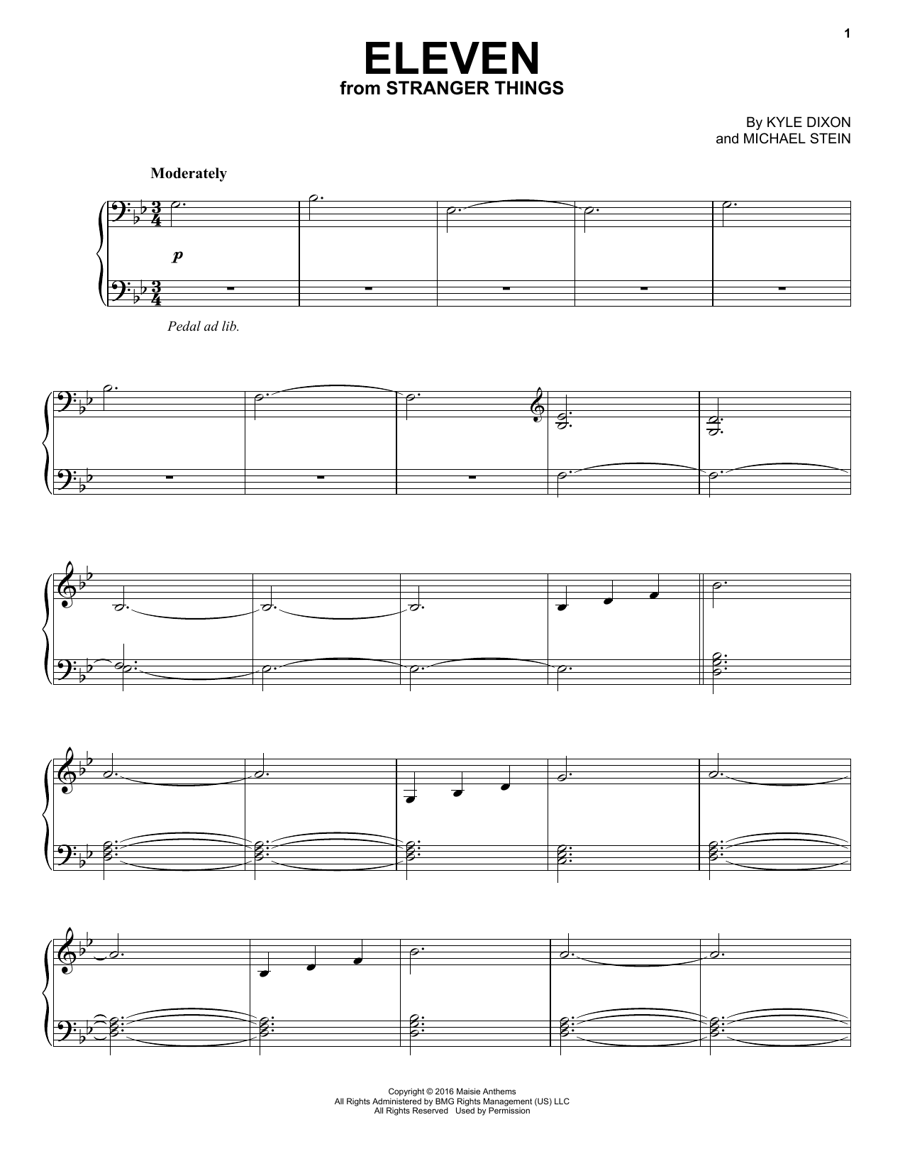 Kyle Dixon & Michael Stein Eleven (from Stranger Things) sheet music notes and chords arranged for Easy Piano