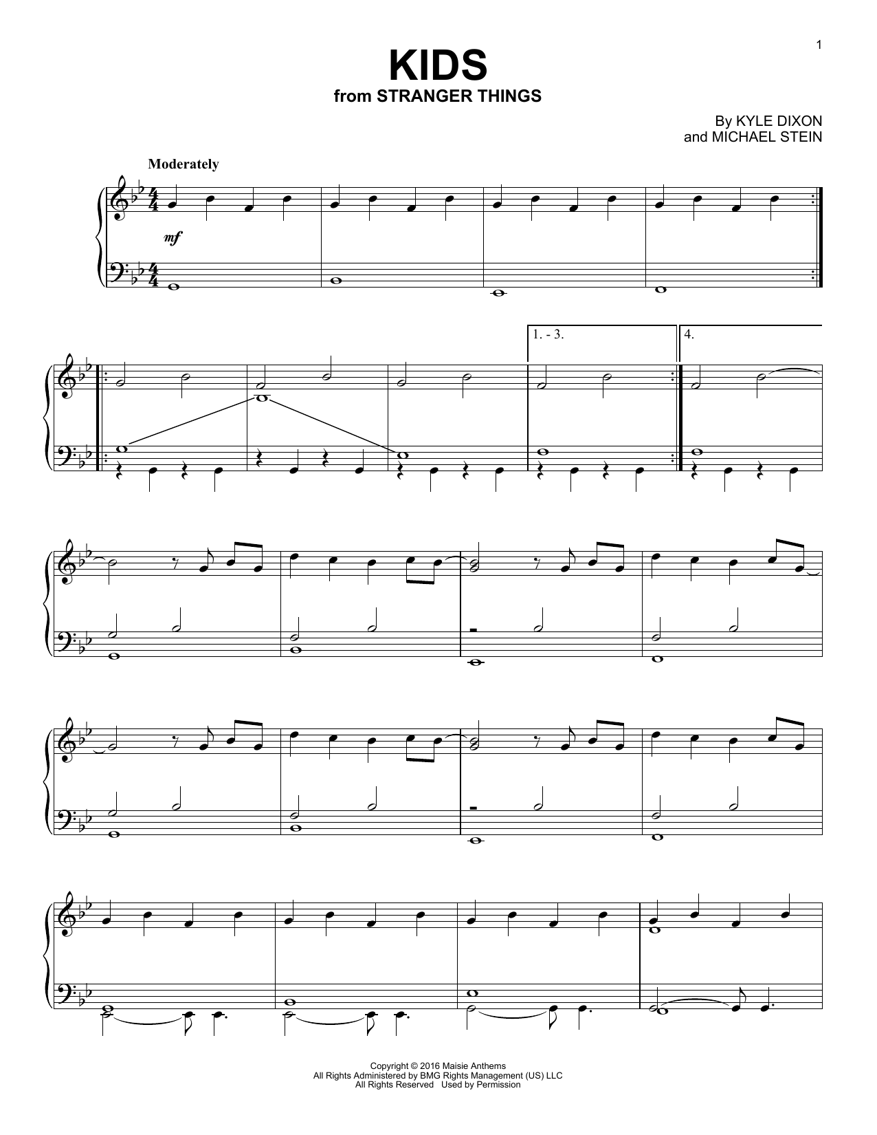 Kyle Dixon & Michael Stein Kids (from Stranger Things) sheet music notes and chords arranged for Piano Solo