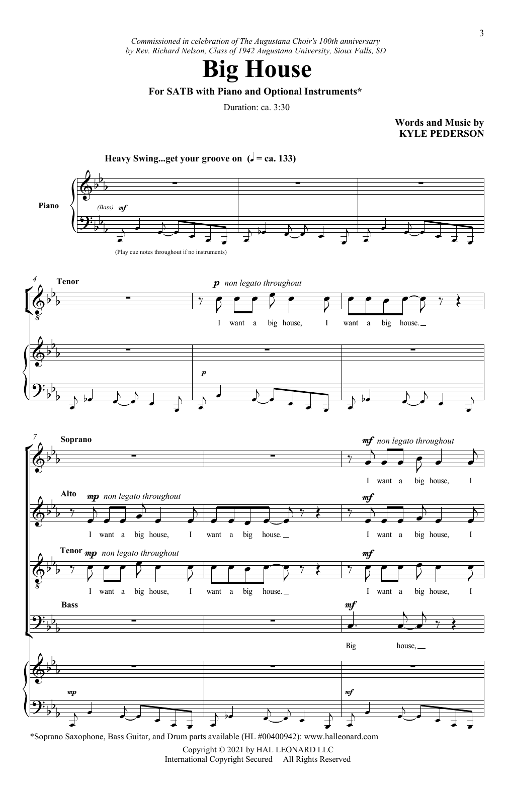 Kyle Pederson Big House sheet music notes and chords arranged for SATB Choir