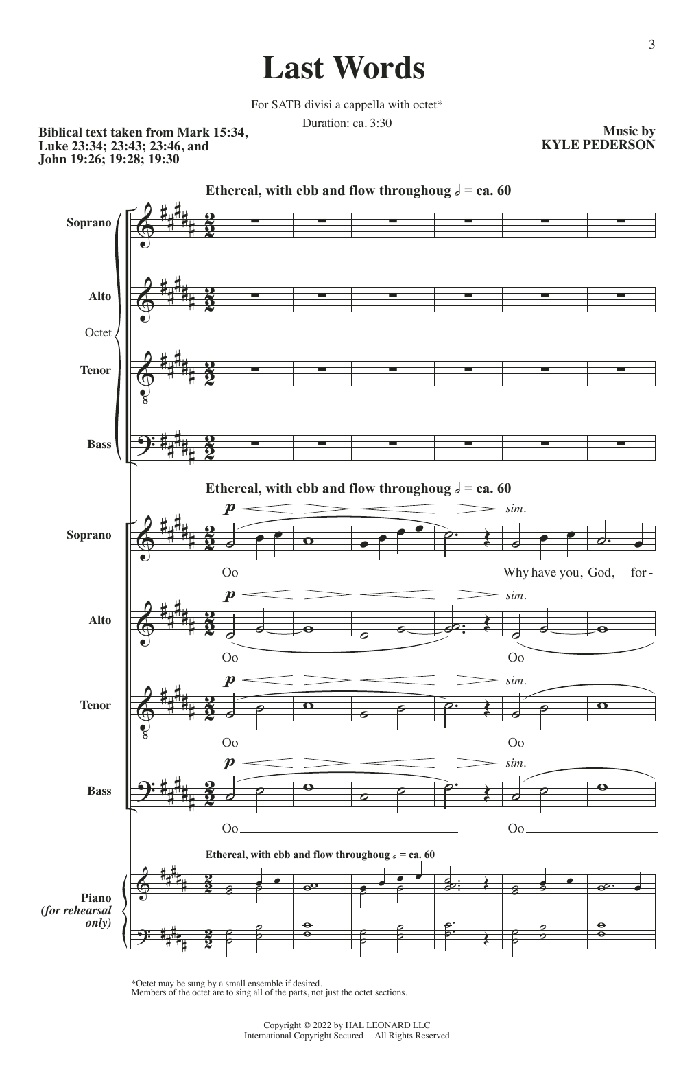 Kyle Pederson Last Words sheet music notes and chords arranged for SATB Choir