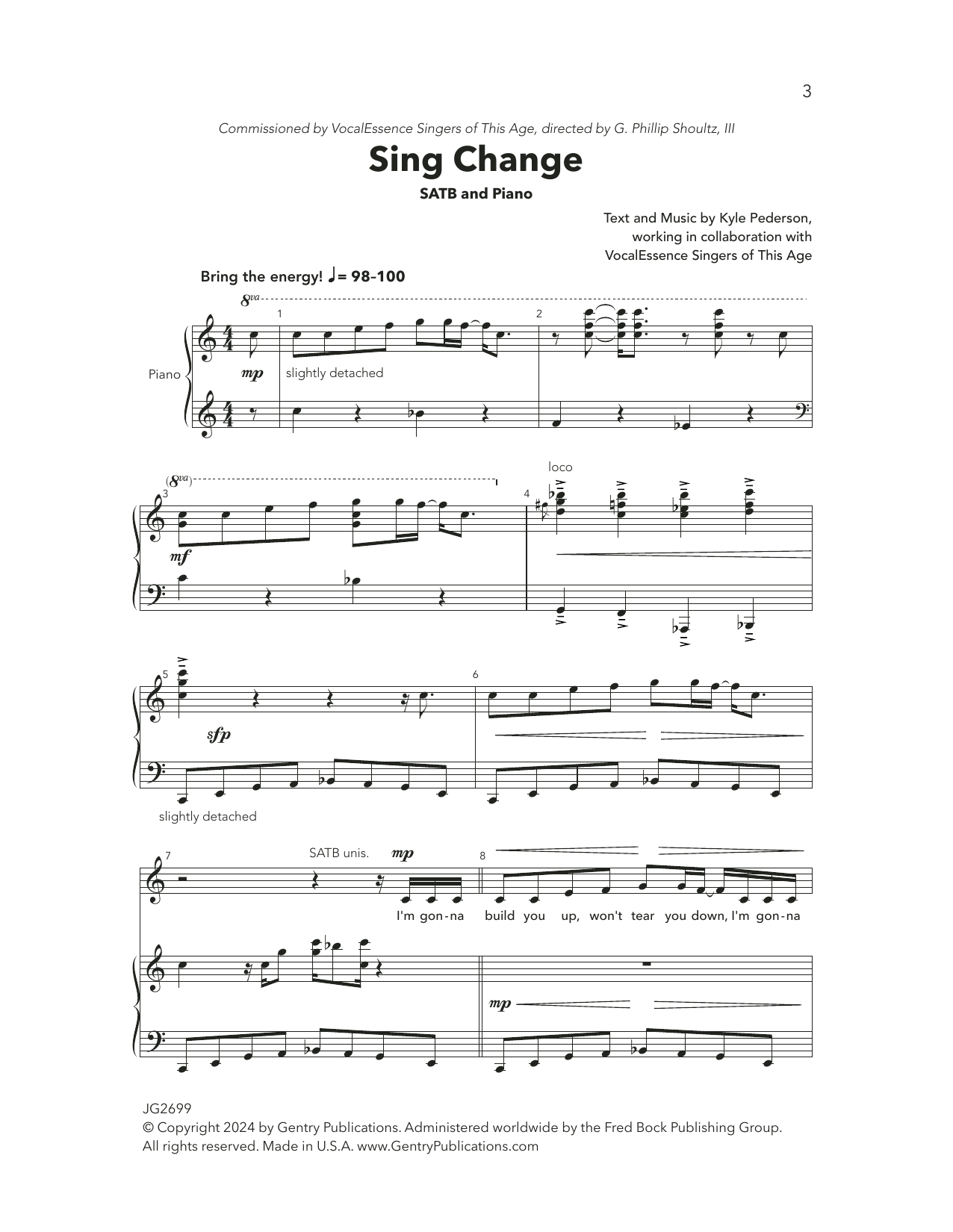 Kyle Pederson Sing Change sheet music notes and chords arranged for SATB Choir