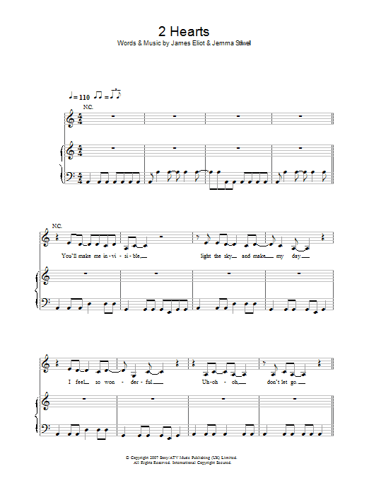 Kylie Minogue 2 Hearts sheet music notes and chords arranged for Piano, Vocal & Guitar Chords