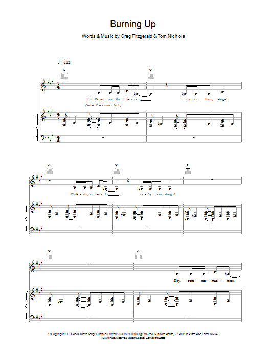 Kylie Minogue Burning Up sheet music notes and chords arranged for Piano, Vocal & Guitar Chords