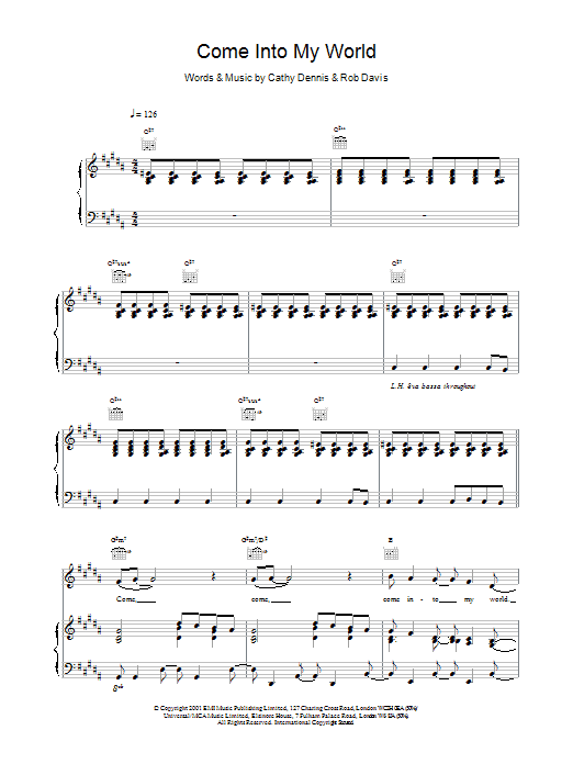 Kylie Minogue Come Into My World sheet music notes and chords arranged for Piano, Vocal & Guitar Chords