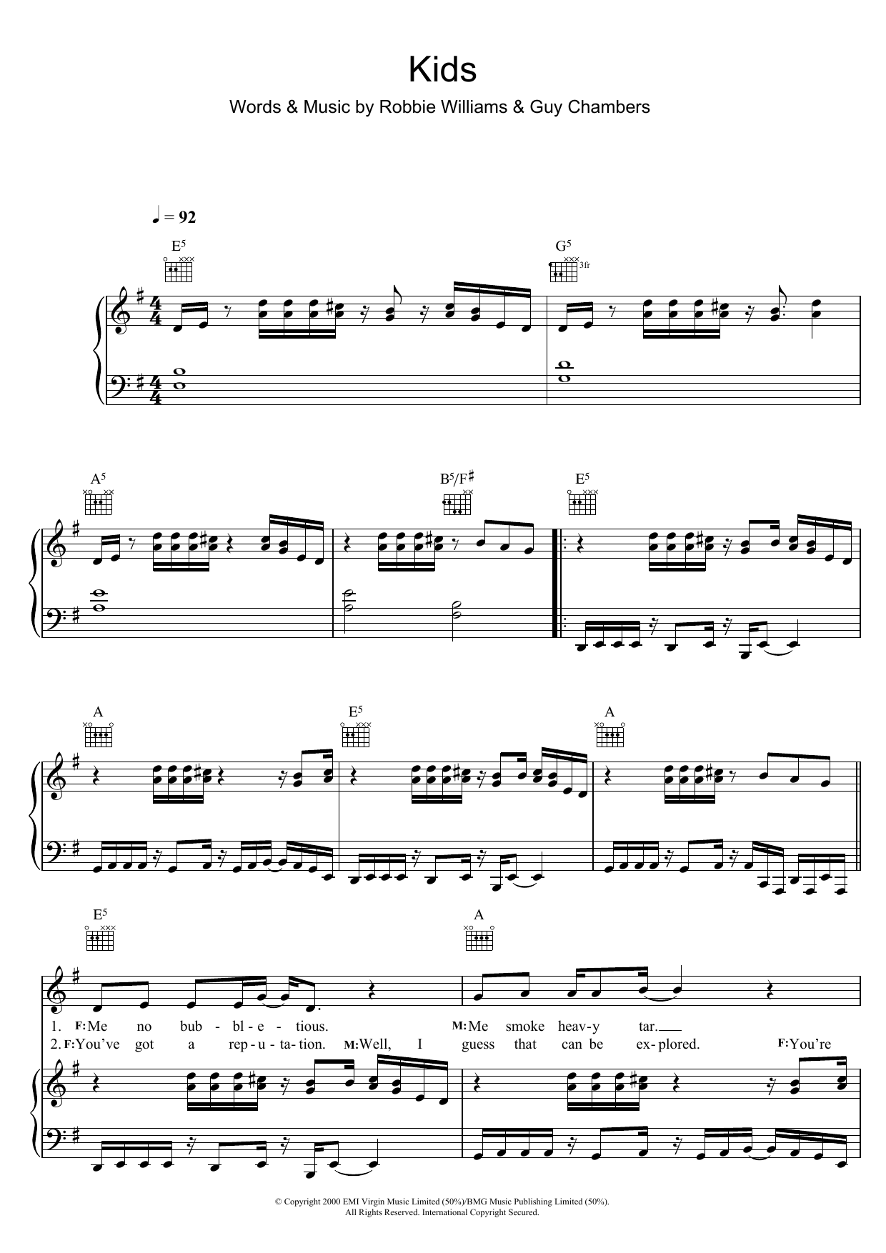 Kylie Minogue Kids sheet music notes and chords arranged for Piano, Vocal & Guitar Chords