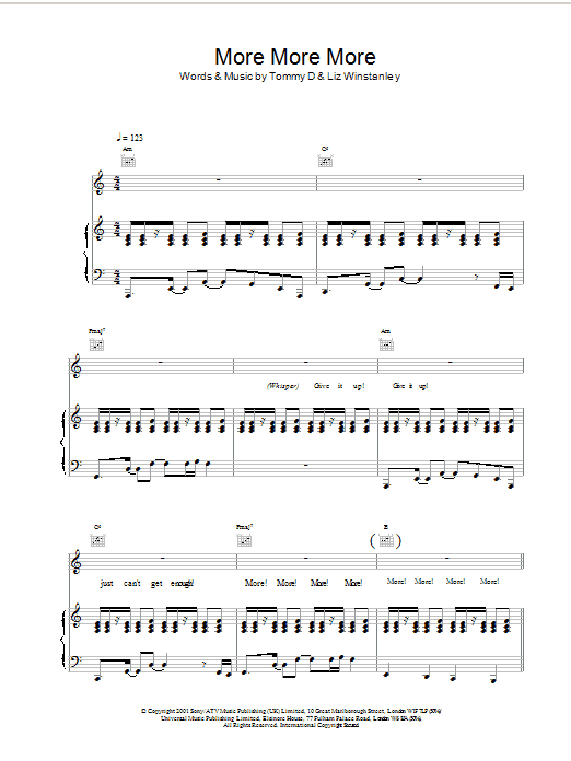 Kylie Minogue More More More sheet music notes and chords arranged for Piano, Vocal & Guitar Chords